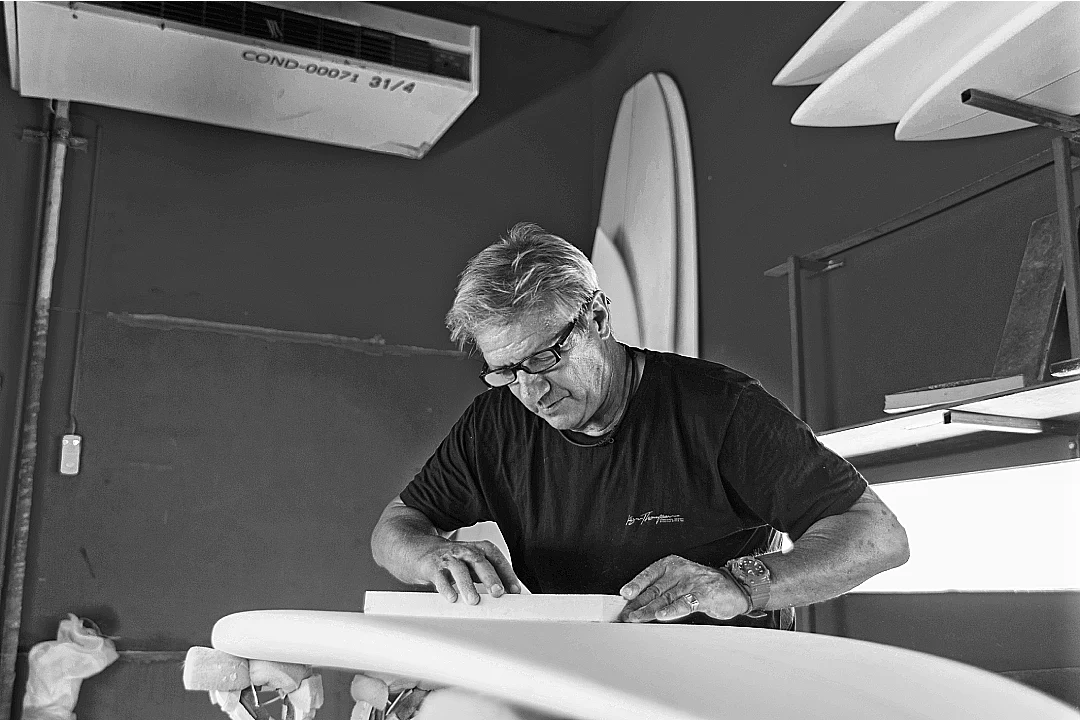 Kym Thompson NSP Shaper and designer of his own PU and Cocoflax range of longboards, mids and shortboards.